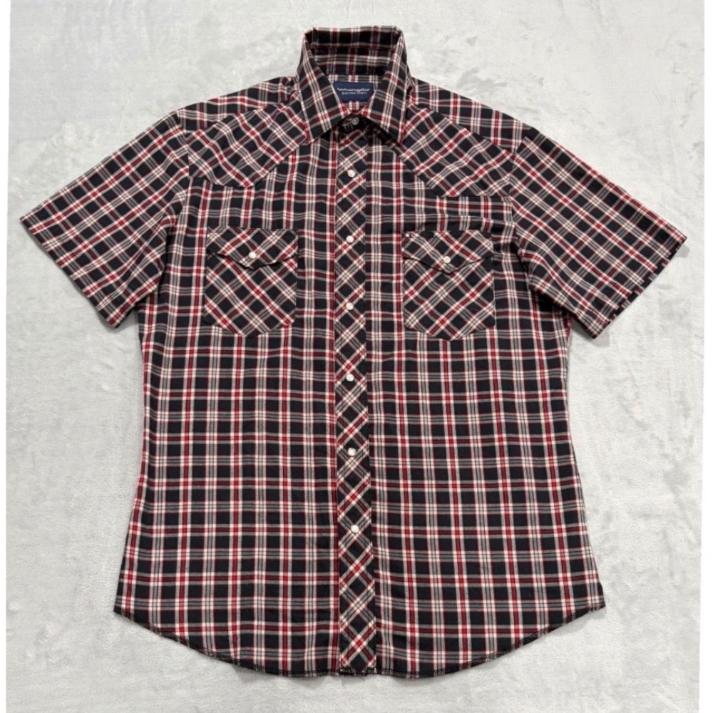 Wrangler Mens Western Button Up Shirt Pearl Snap Medium Plaid Yoke Rockabilly